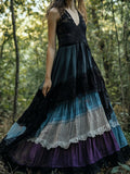 Boho Lace Patchwork Colorful Art Sleeveless Comfy Linen Dress elevenforest