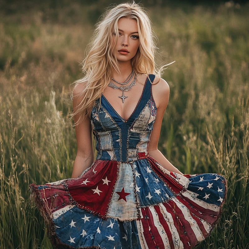 Independence Day Flag Inspired Patchwork Mini Dress elevenforest