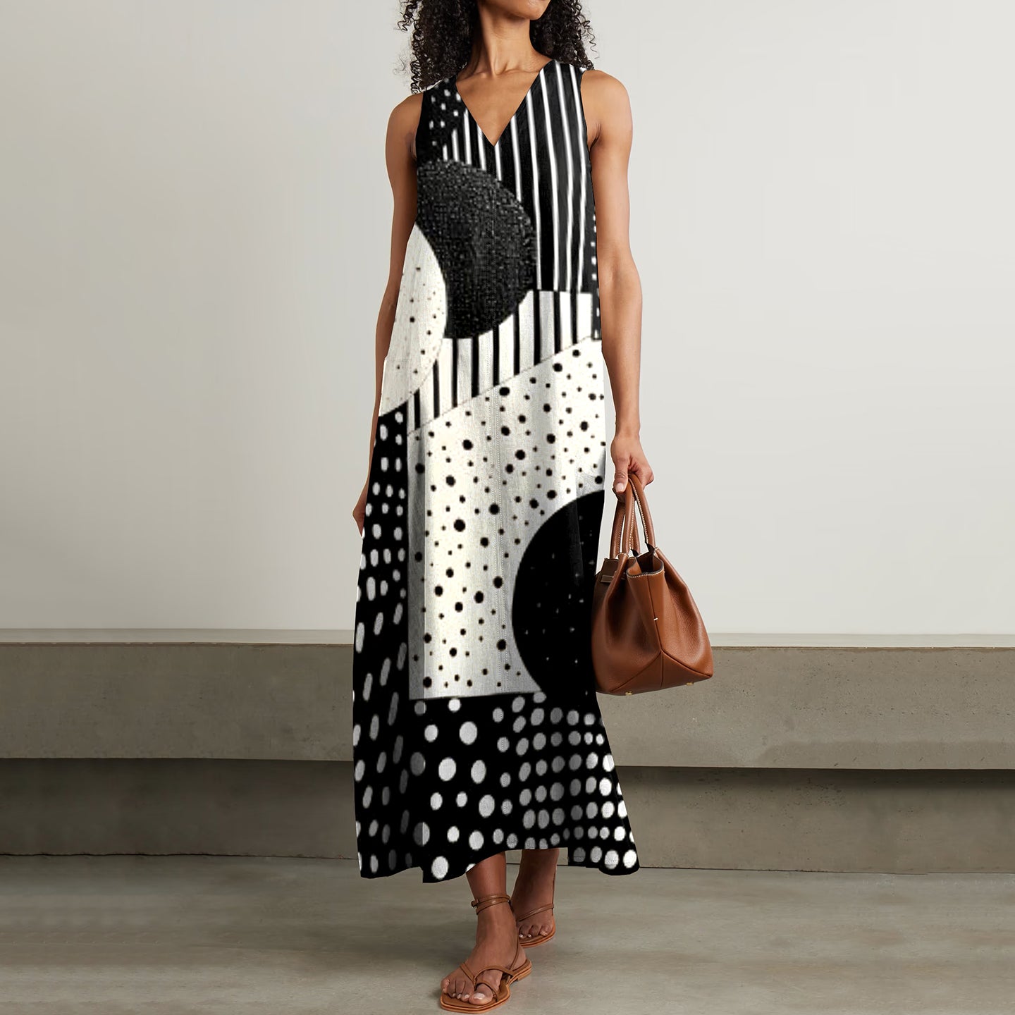 Women's Vintage Stripe Polka Dot Stitching Art Sleeveless Dress elevenforest
