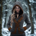 Women's Viking Celtic Knot Jacquard Knit Hooded Sweater elevenforest