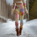 Women's Vintage Floral Patchwork Cozy Knit Leggings