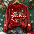 Comstylish Christmas Sleeping Cat Women's Fleece Sweater