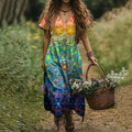 Women's Vintage Hippie Art Print Dress elevenforest