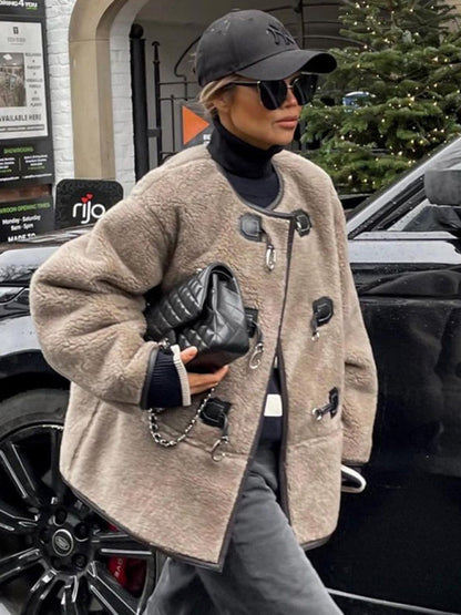 New Fashionable Cashmere ’s Metal Lock Design Cardigan Jacket