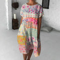 Retro Colorful Geometric Floral Art Flowy Midi Dress elevenforest