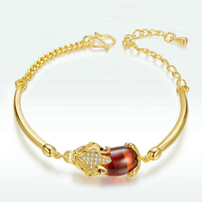 Fengshui Golden Red Agate Pixiu Wealth Luck Bracelet