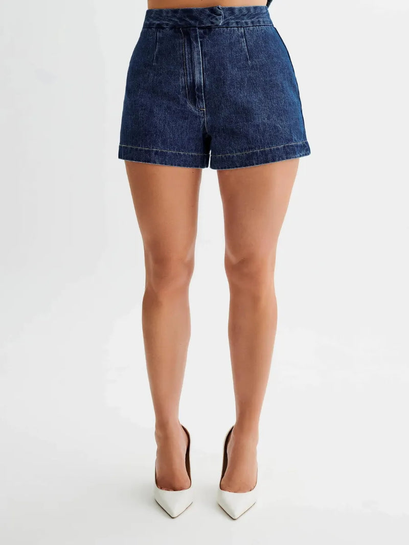 Dallas Button Front Denim Vest Shorts Matching Set