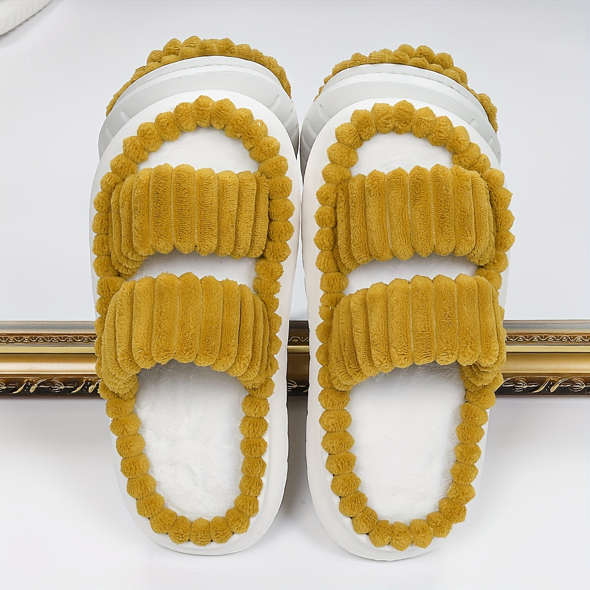 Double Straps Plush Slippers Ht0147