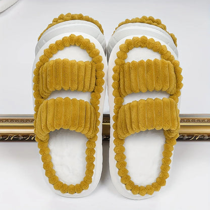 Double Straps Plush Slippers Ht0147