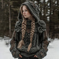Women's Vintage Celtic Knot Art Knit Cozy Hooded Sweater elevenforest
