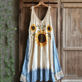 Women's Sunflower Lace Embroidered Art Tank Dress elevenforest