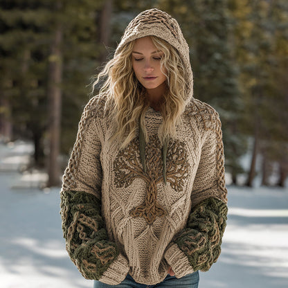Women's Viking Tree Of Life Cozy Knit Hooded Sweater artswardrobe