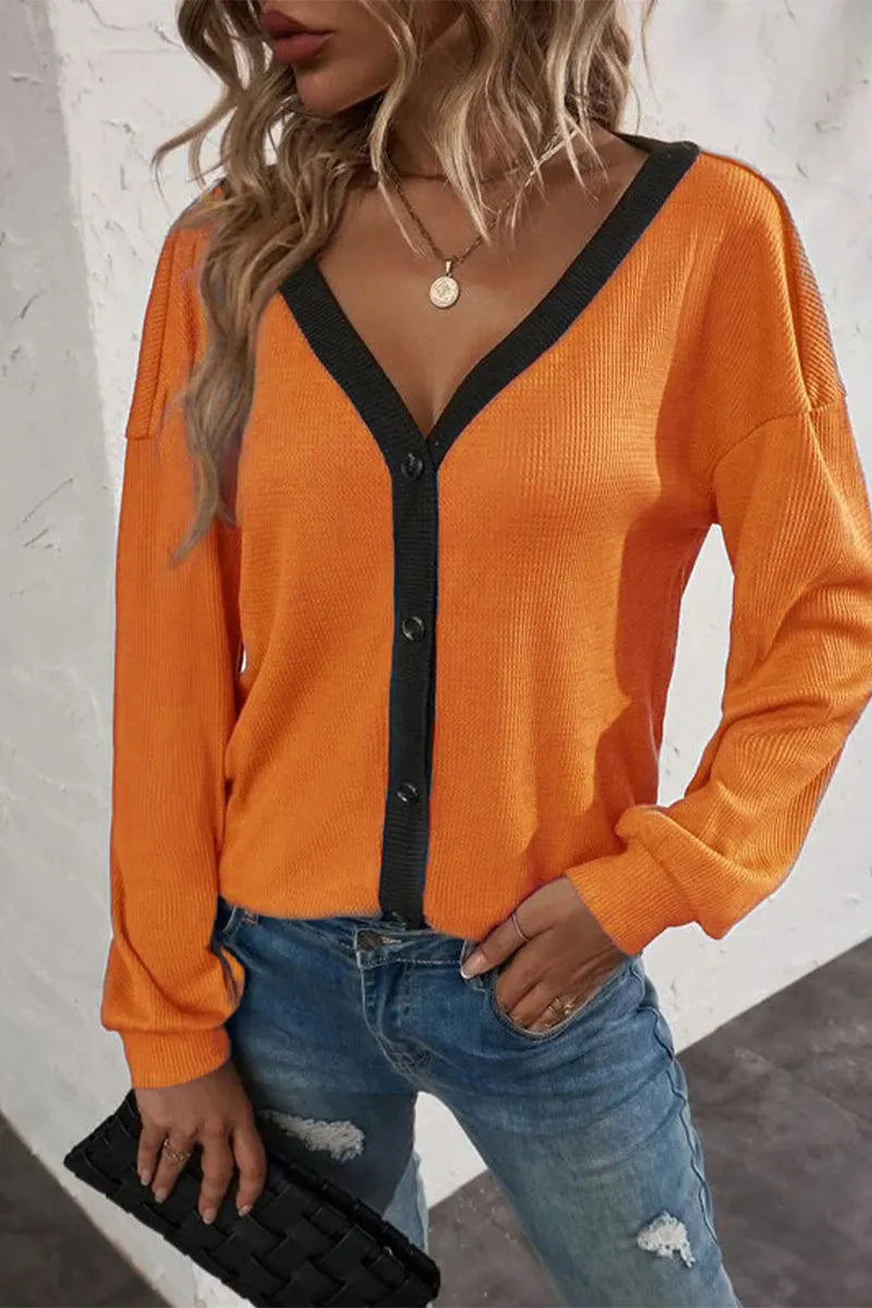 Patchwork Buttons V Neck T-shirts(7 Colors)