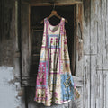 Women's Retro Geometric Floral Cotton And Linen Sleeveless Dress elevenforest