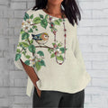 Comstylish Women's Boho Flowers Birds Patchwork Art Loose Crew Neck Tops
