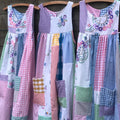 Women's Retro Plaid Pattern Floral Patch Sleeveless Linen Dress elevenforest