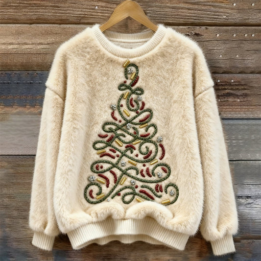 Christmas Tree Embroidered Women's Cozy Plush Sweater artswardrobe