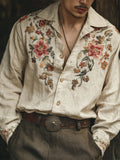 Boho Floral Art Men's Linen Long Sleeve Shirt elevenforest
