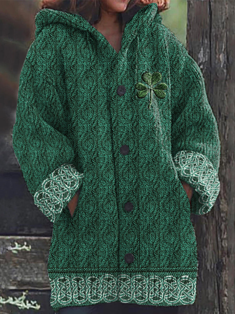 Women's Irish Celtic Knot Jacquard Hooded Sweater elevenforest