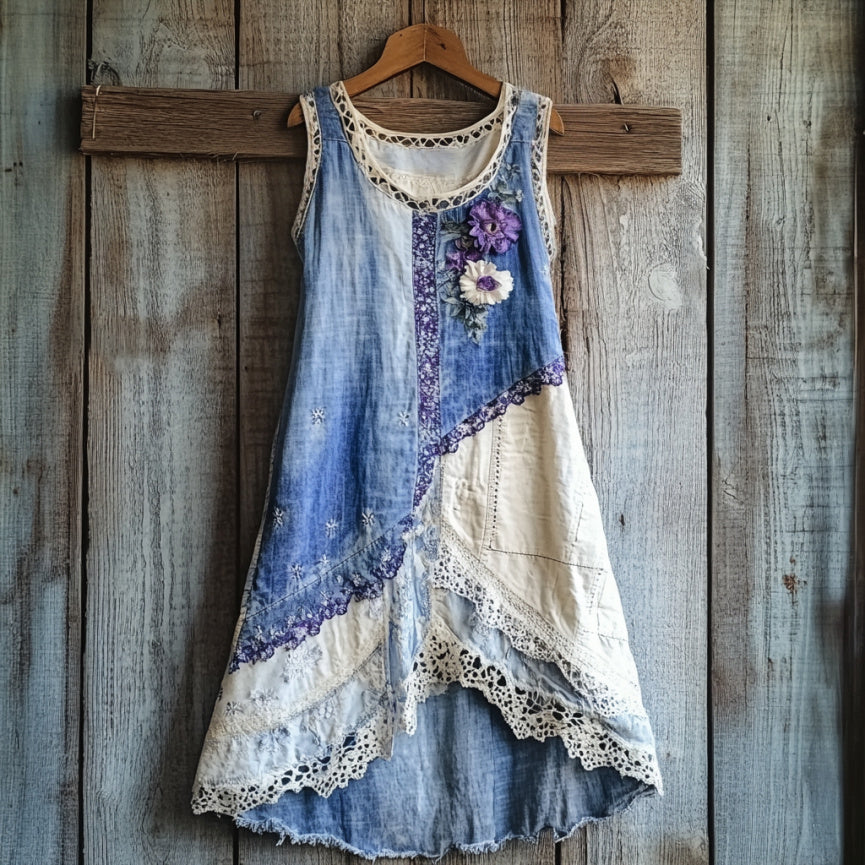 Purple Floral Lace Patchwork Vest Dress elevenforest