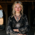 Mysterious Moon Divination Art Tie-dyed Black Linen Top elevenforest