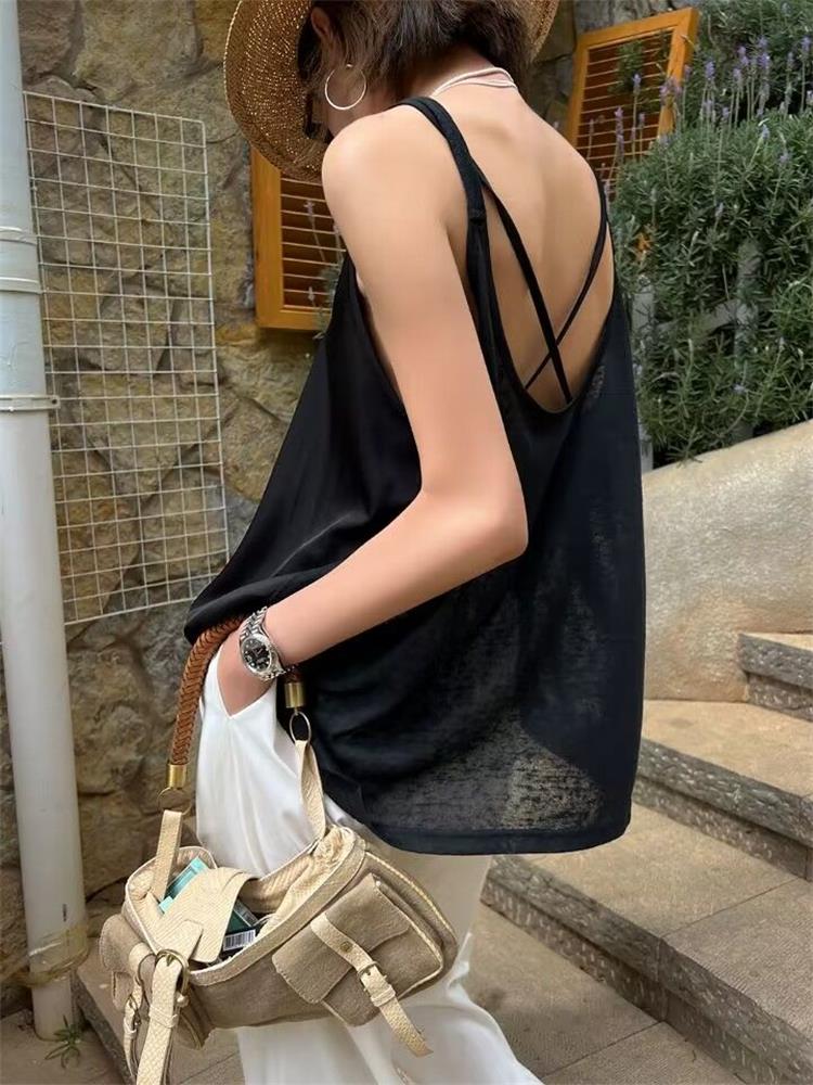 Summer Tops Beach Camisole Vest Female Sleeveless Backless Color Loose Tank Top