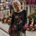 Rose Skull Embroidered Sequined Chunky-knit Sweater elevenforest