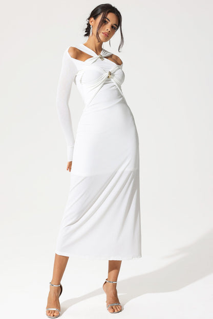 Long Sleeve V-neck Cut-out Midi Dress