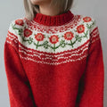 Comstylish Vintage Floral Fair Isle Pattern Cozy Knit Sweater