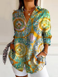 Women's Vintage Ethnic Floral Art Print Casual Cotton Shirt