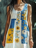 Vintage Floral Embroidered Women's Linen Vest Dress elevenforest