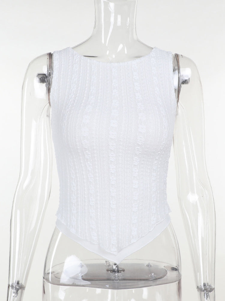 Tossy ’s Texture O Neck Tank Top Summer Sleeveless Irregular Hem Tee Shirts Slim Fit Going Out Holiday Female Tops