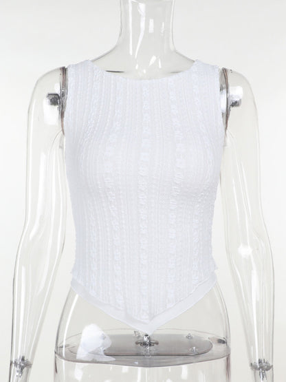 Tossy ’s Texture O Neck Tank Top Summer Sleeveless Irregular Hem Tee Shirts Slim Fit Going Out Holiday Female Tops