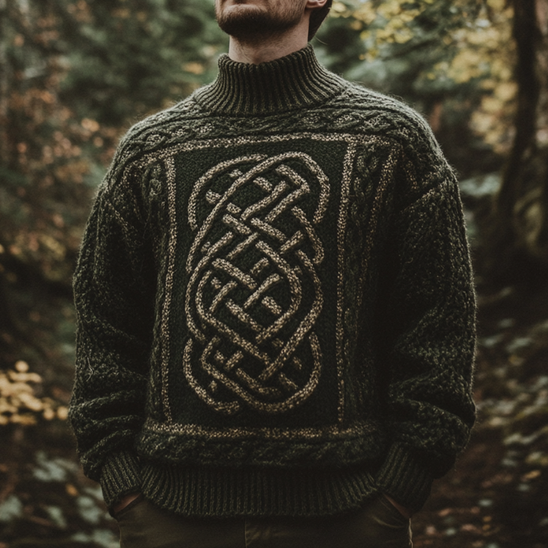 Vintage Irish Celtic Knotted Warmth Knit Jacquard Turtleneck Sweater elevenforest