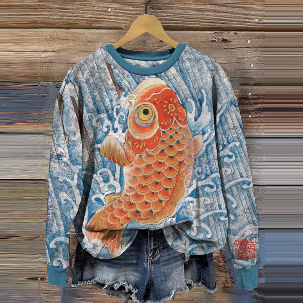 Comstylish Vintage Japanese Koi Fish Art Comfy Sweatshirt
