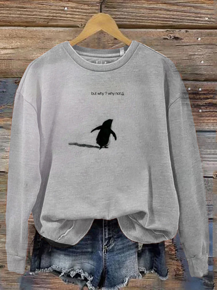 Comstylish Nihilism Penguin Minimalist Round Neck Sweatshirt