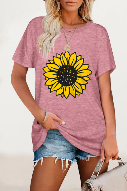 Print Flowers O Neck T-shirts