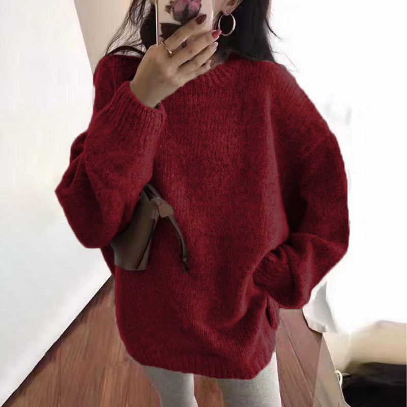 Vintage Solid Color Loose Pullover Crewneck Sweater elevenforest