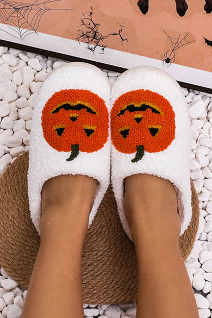 Spooky Pumpkin Print Plush Slippers