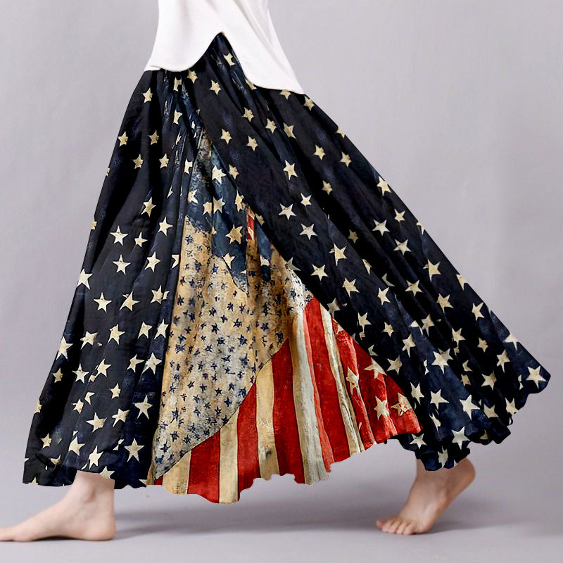 Women's Vintage Independence Day Flag Patchwork Skirt elevenforest