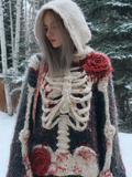 Comstylish Lady's Halloween Gothic Style Skull Skeleton Pattern Knitted Sweater