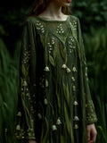 Elegant Lily Of The Valley Embroidered Linen Maxi Dress elevenforest