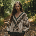 Vintage Irish Celtic Knot Jacquard V-neck Knit Sweater elevenforest