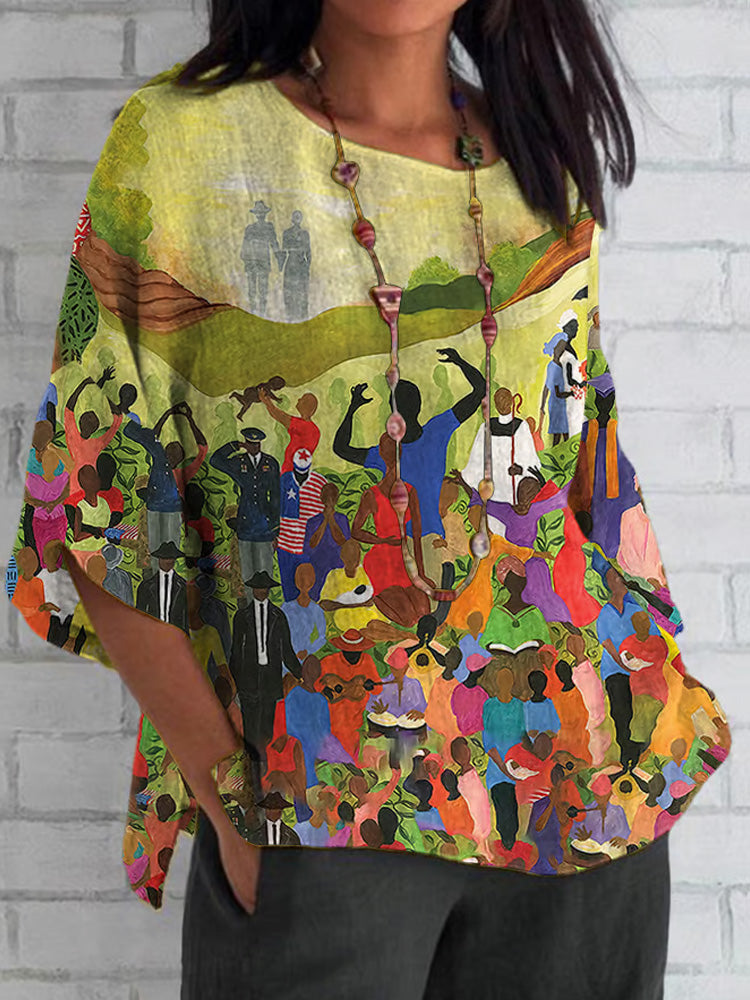 Comstylish Women's Juneteenth Cheer Independence And Freedom Print Printed Blouse
