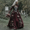 Vintage Skeleton Red Roses Flowy Linen Maxi Dress elevenforest