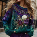 Women's Retro Rose Gradient Knitted Warm Crew Neck Sweater elevenforest