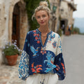 Women's Patchwork Art Floral And Bird Pattern Comfortable Top elevenforest