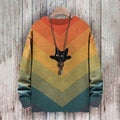 Vintage Black Cat Hiding In Rainbow Stripes Pullover Print Casual Sweater elevenforest