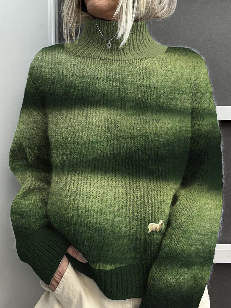 Green Landscape Art Pattern Cozy Turtleneck Sweater artswardrobe