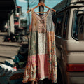 Countryside Style Collection Classy Patchwork Floral Pattern Art Linen Tank Dress elevenforest